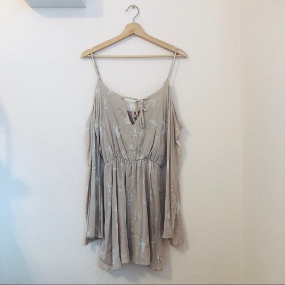 Honey Belle Dresses & Skirts - PRICE DROP Tan Off the Shoulder Flowy Bird Dress